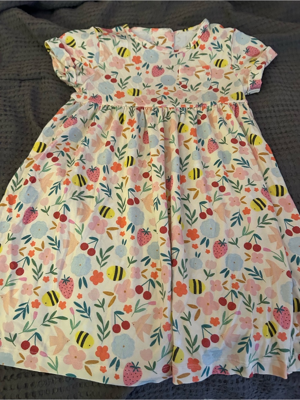 Magnetic Me White Cotton Dress with Pink, Yellow & Blue Floral Bee Print